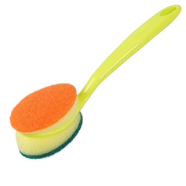 Double sided sponge wipe multi-function long handle pot bowl brush removable Yiwu yellow sponge brush wholesale